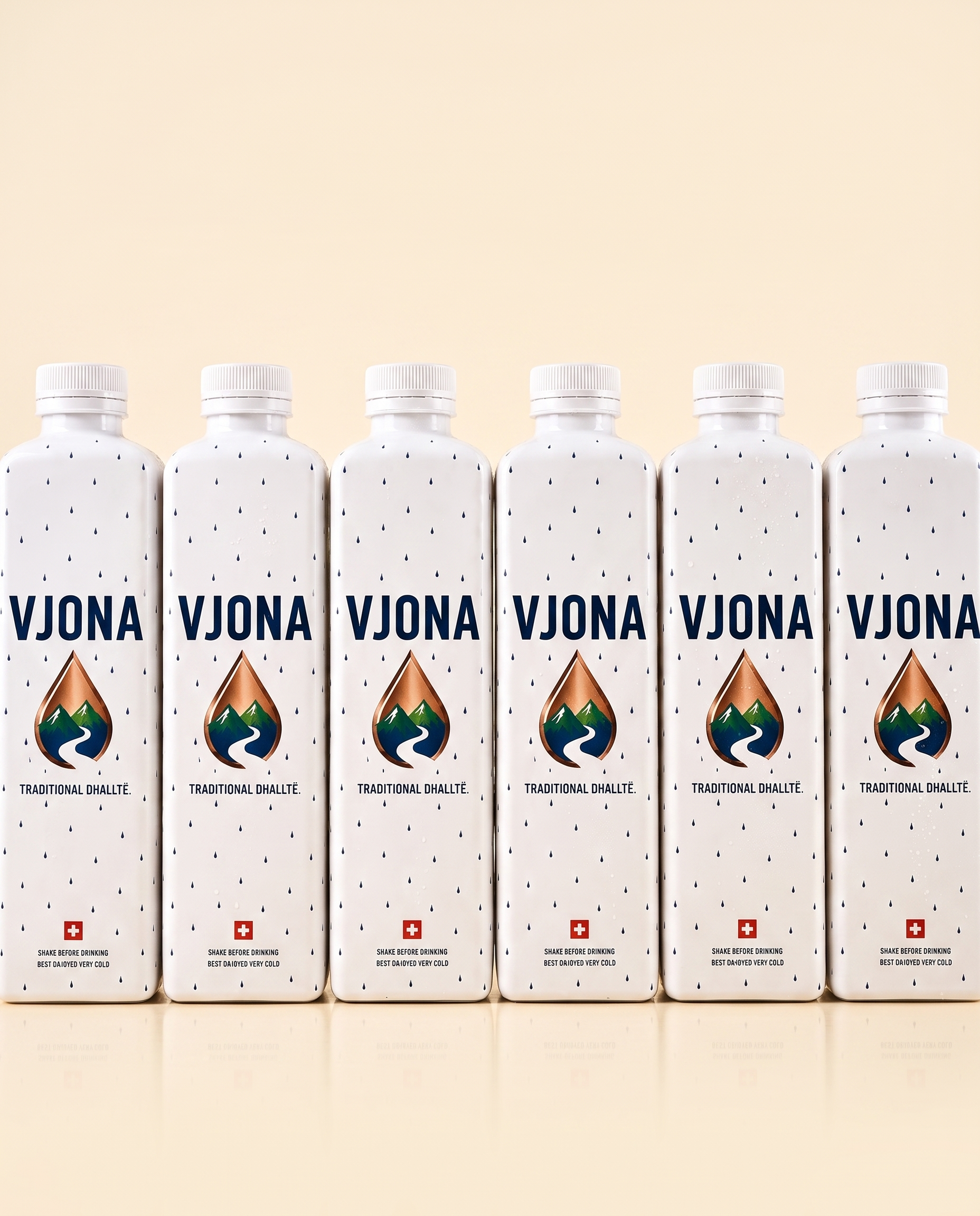 Six VJONA bottles in a row
